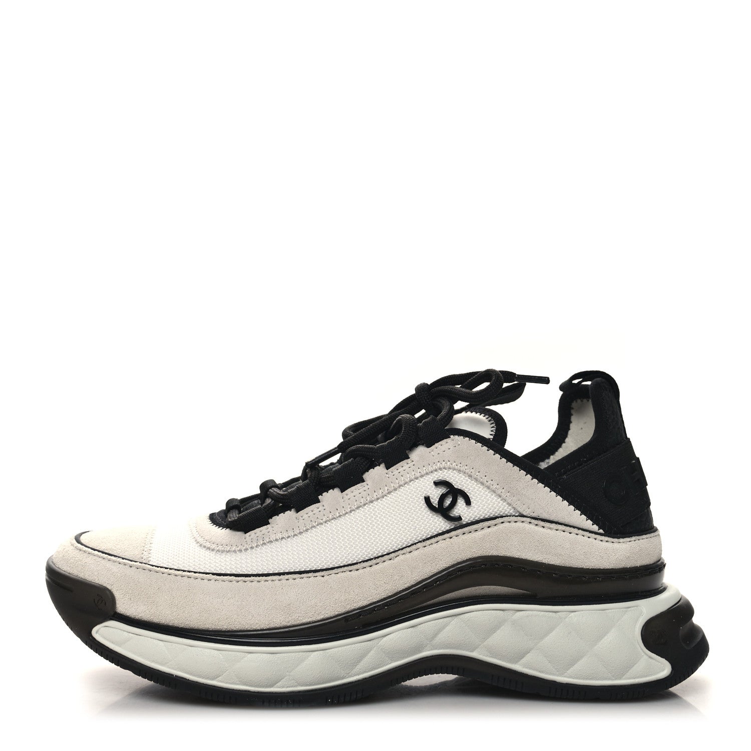 Chanel Fabric Suede Calfskin CC Sneakers 38 White Light Grey 1 of 8
