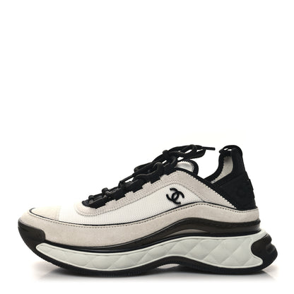 Chanel Fabric Suede Calfskin CC Sneakers 38 White Light Grey 1 of 8
