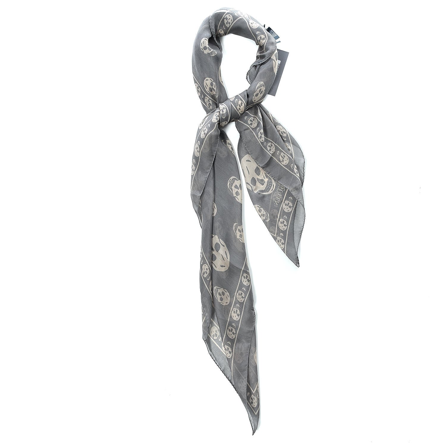 Alexander McQueen Silk Chiffon Skull Scarf Grey Beige 1 of 5