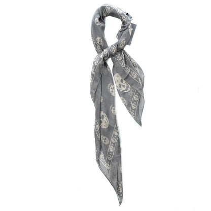 Alexander McQueen Silk Chiffon Skull Scarf Grey Beige 1 of 5
