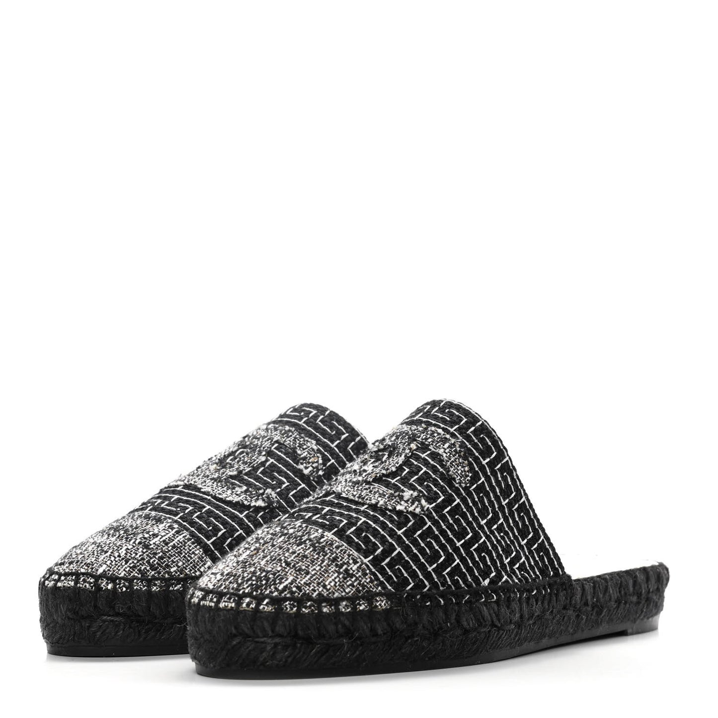 Tweed CC Slip On Espadrilles 37 Black Silver