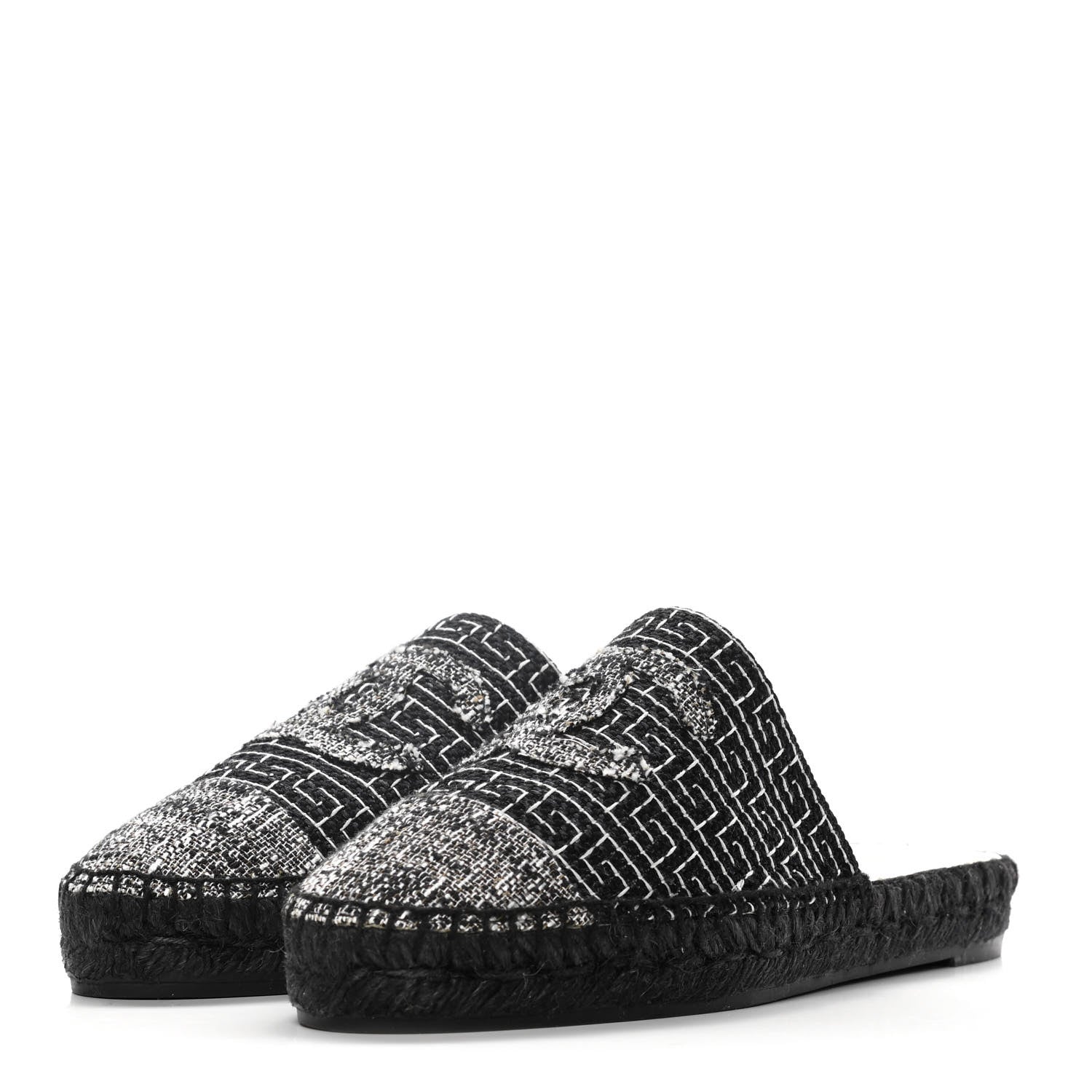 Chanel Tweed CC Slip On Espadrilles 37 Black Silver 3 of 15