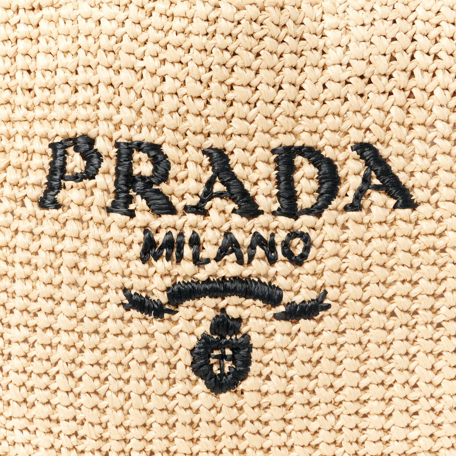 Prada Yarn Raffia Effect Crochet Embroidered Small Logo Tote Naturale 9 of 11