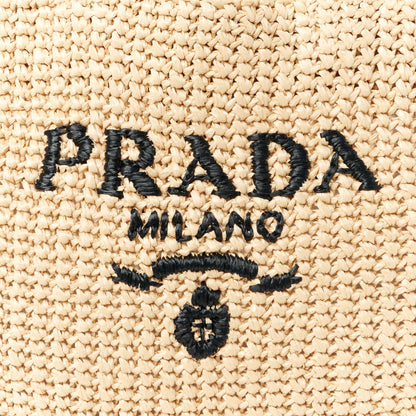 Prada Yarn Raffia Effect Crochet Embroidered Small Logo Tote Naturale 9 of 11