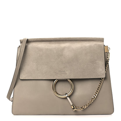 Chloe Calfskin Suede Medium Faye Shoulder Bag Motty Grey 1 of 9