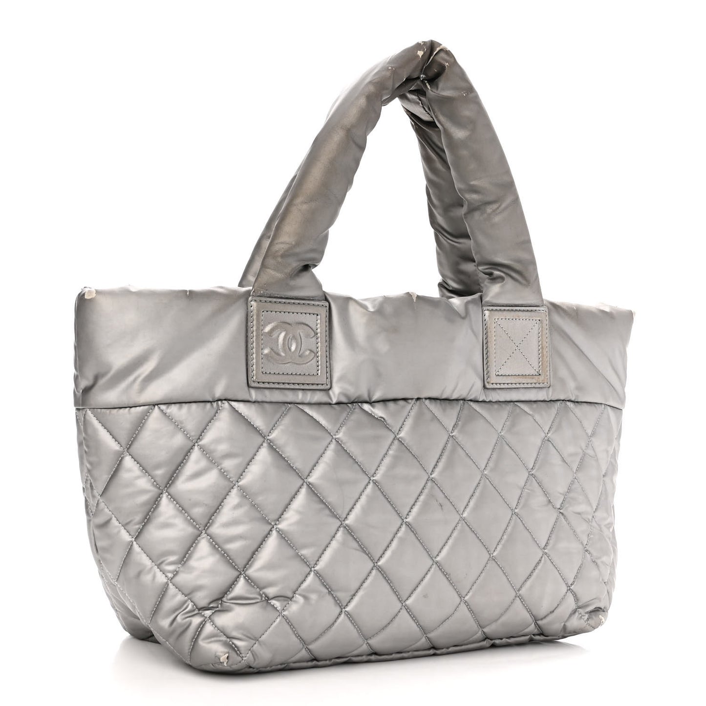 Nylon Quilted Small Coco Cocoon Tote Silver