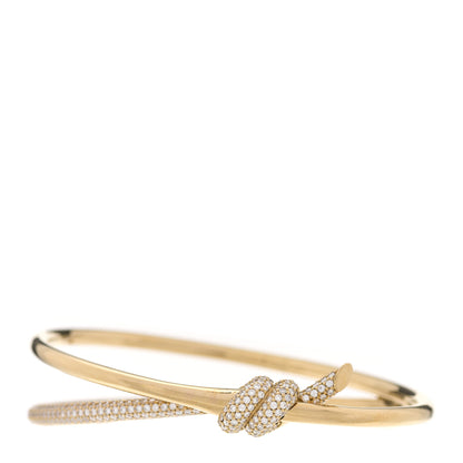 Tiffany 18K Yellow Gold Diamond Knot Double Row Hinged Bangle Bracelet 1 of 4