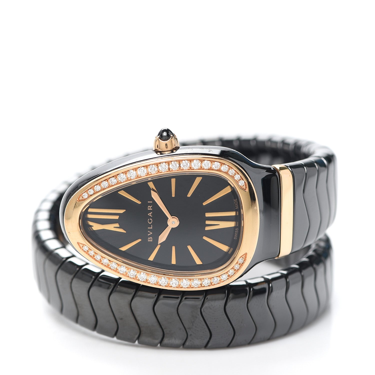 Bulgari 18K Rose Gold Ceramic Diamond Bezel 35mm Serpenti Tubogas Quartz Watch Black 2 of 5