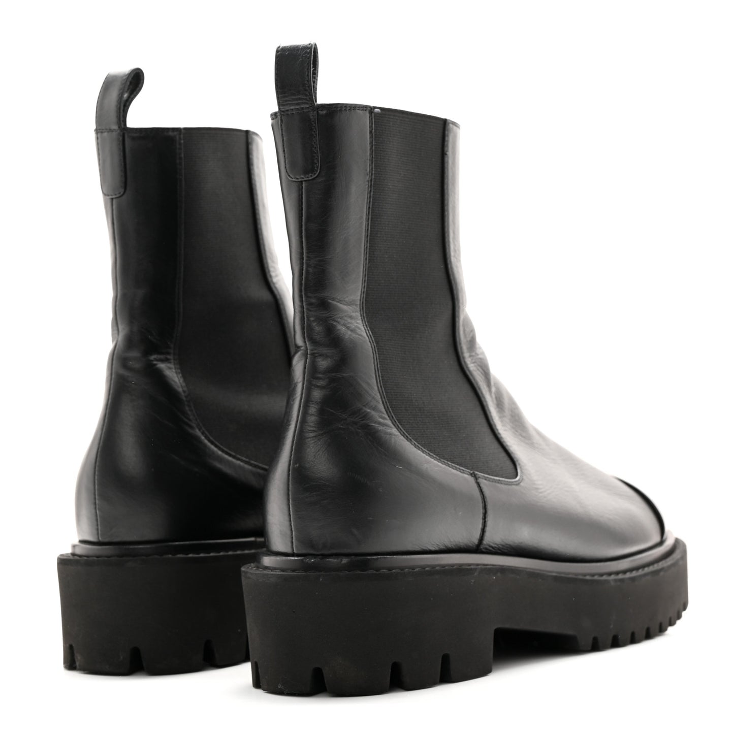 Crumpled Calfskin Patent Cap Toe Short Boots 39.5 Black