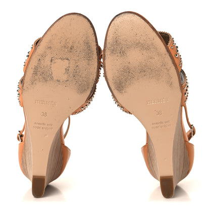 Hermes Calfskin Legend Wedge Sandals 38 Natural 6 of 9