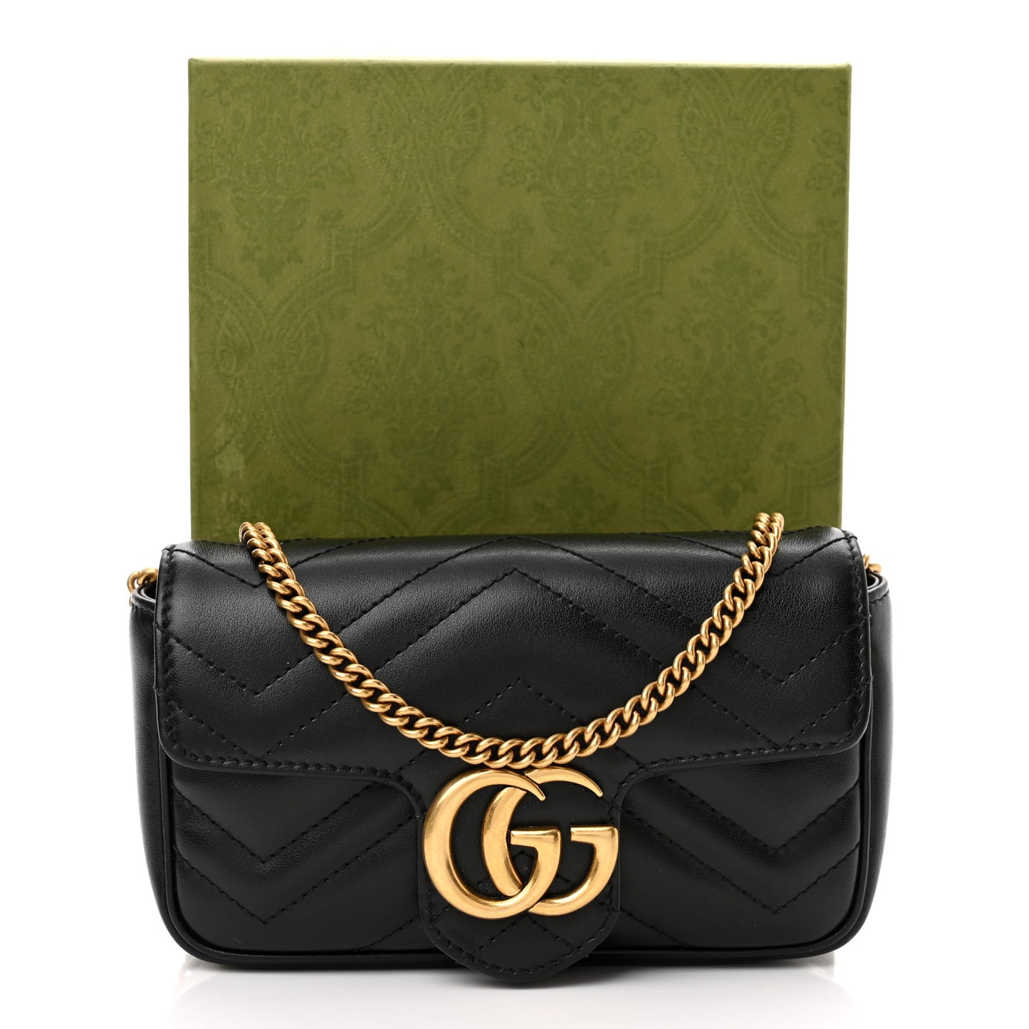 Calfskin Matelasse Super Mini GG Marmont Shoulder Bag Black