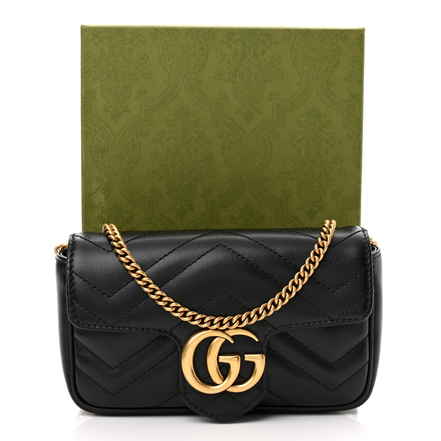 Gucci Calfskin Matelasse Super Mini GG Marmont Shoulder Bag Black 11 of 11