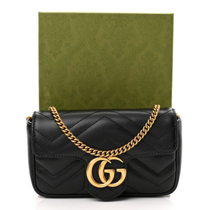Gucci Calfskin Matelasse Super Mini GG Marmont Shoulder Bag Black 11 of 11