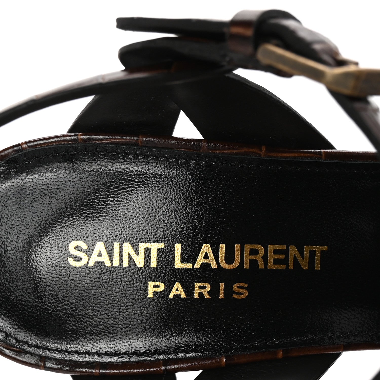 Saint Laurent Calfskin Crocodile Embossed Tribute 105 Sandals 36.5 Moro 8 of 10