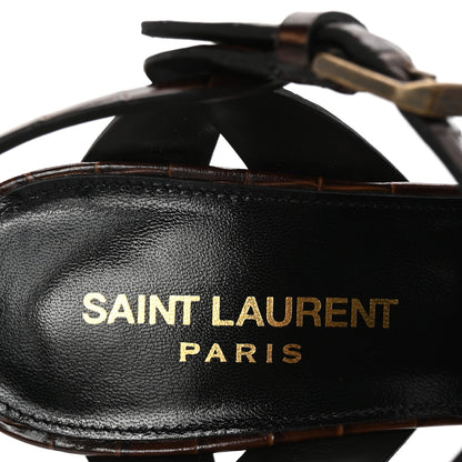 Saint Laurent Calfskin Crocodile Embossed Tribute 105 Sandals 36.5 Moro 8 of 10