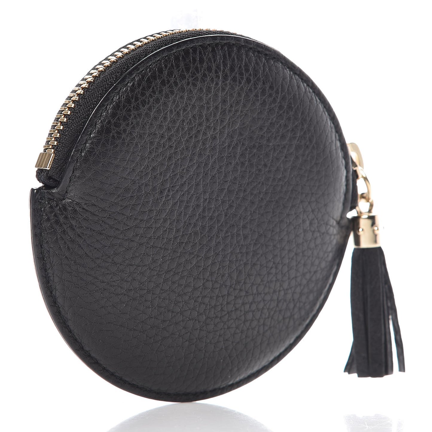 Pebbled Calfskin Round Coin Purse Black