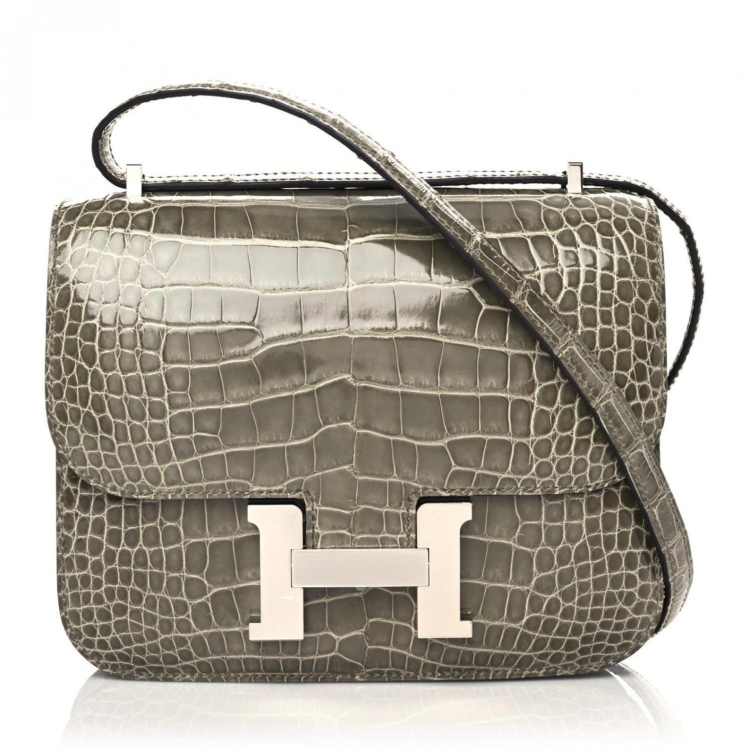 Hermes Shiny Alligator Constance 18 Gris Tourterelle 1 of 9