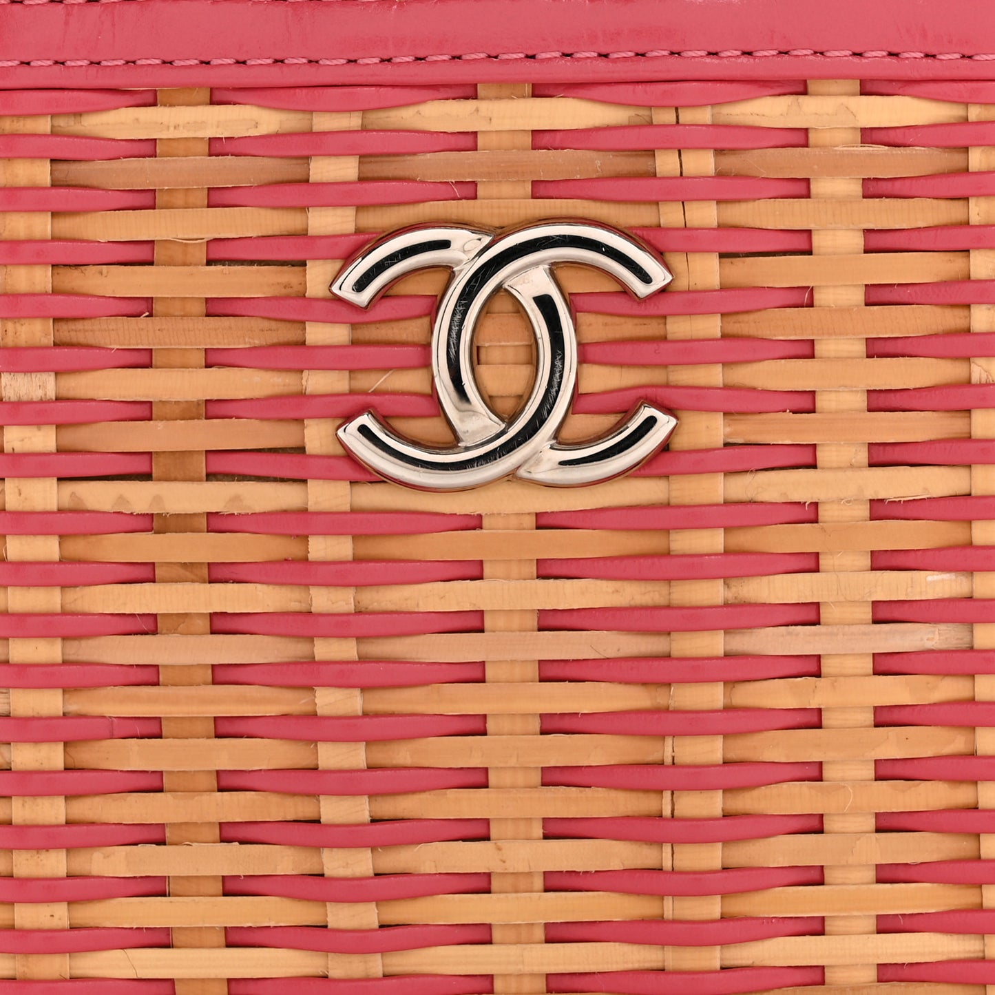 Calfskin Raffia Small Take Away Vanity Case Bag Pink Beige