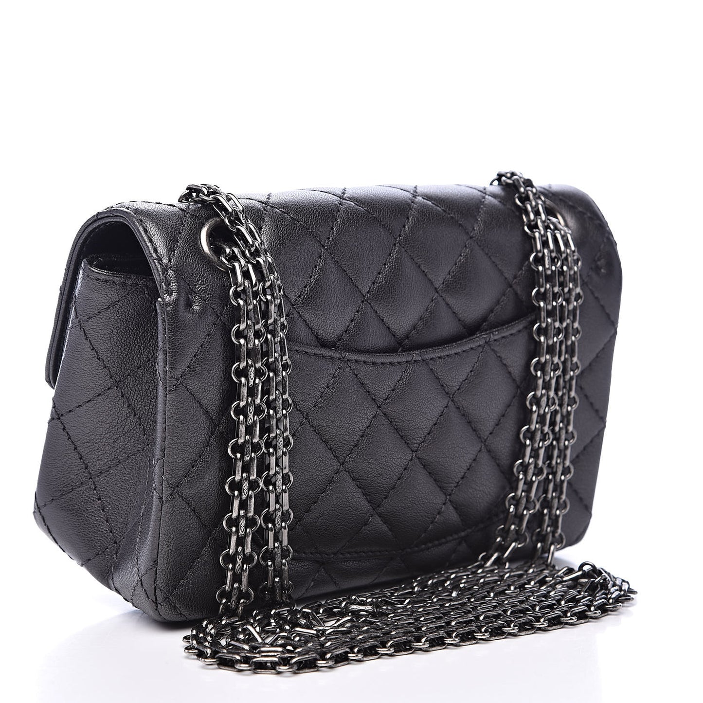 Metallic Sheepskin Quilted 2.55 Reissue Mini Flap Dark Grey