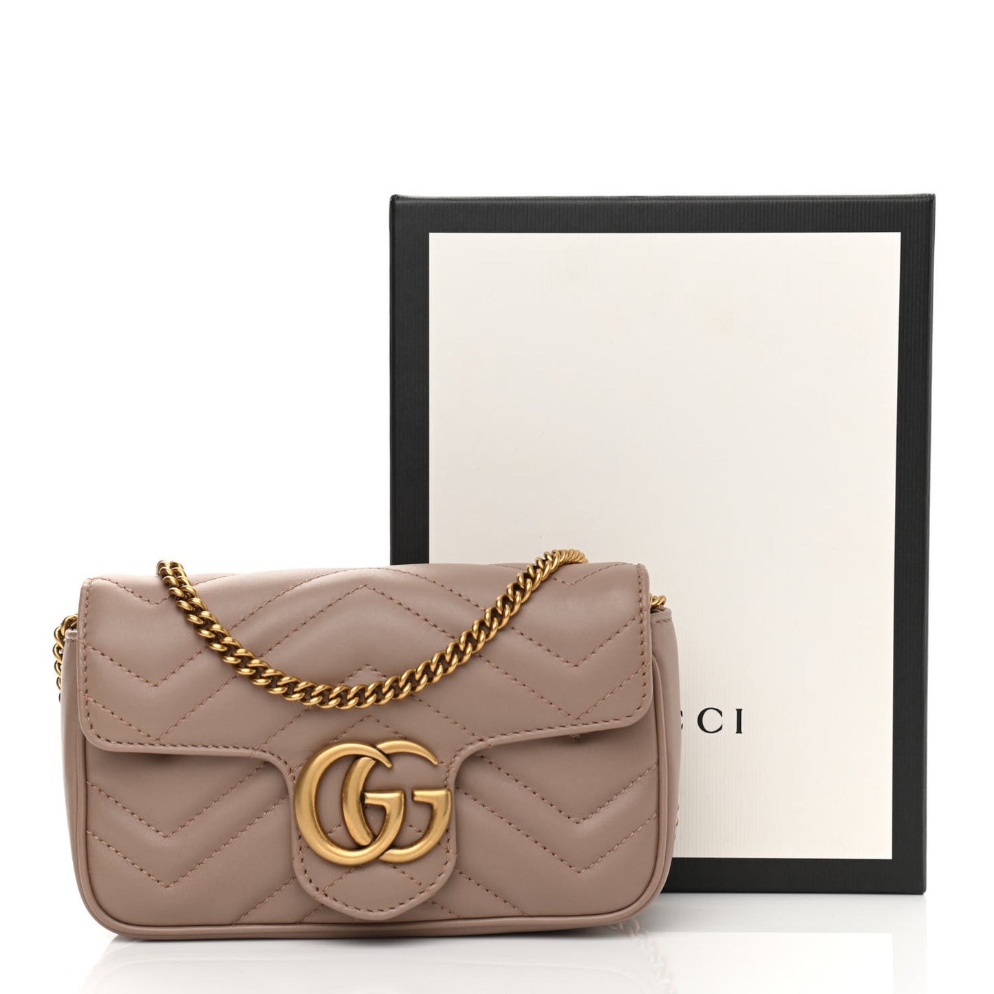 Calfskin Matelasse Super Mini GG Marmont Shoulder Bag Porcelain Rose