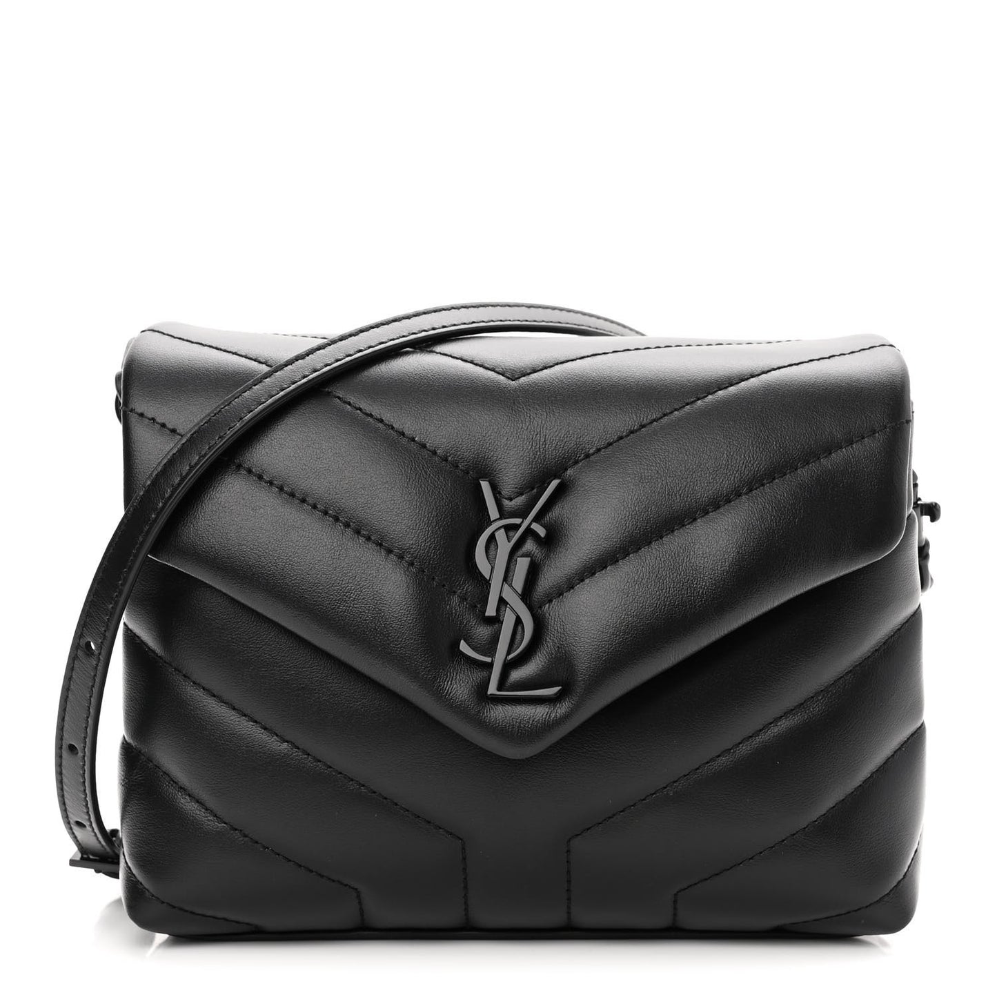 Calfskin Y Quilted Monogram Monochrome Toy Loulou Crossbody Bag Black