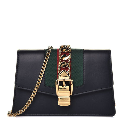 Gucci Calfskin Super Mini Sylvie Chain Shoulder Bag Black 1 of 9