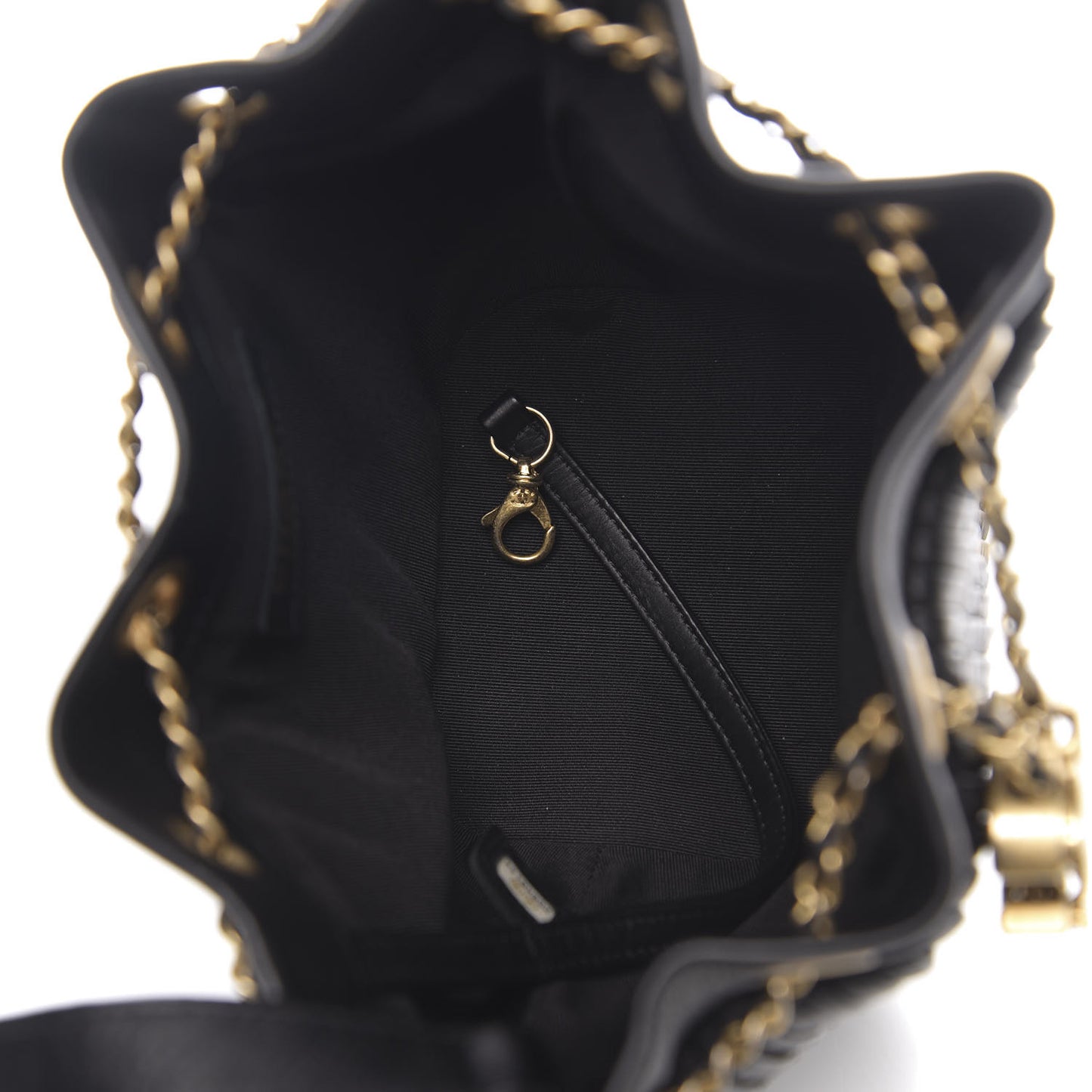 Iridescent Crumpled Calfskin Coco Pleats Small Drawstring Bag Black