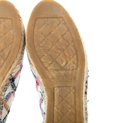 Chanel Tweed Grosgrain CC Espadrilles 35 White Blue Pink Green Black 6 of 12