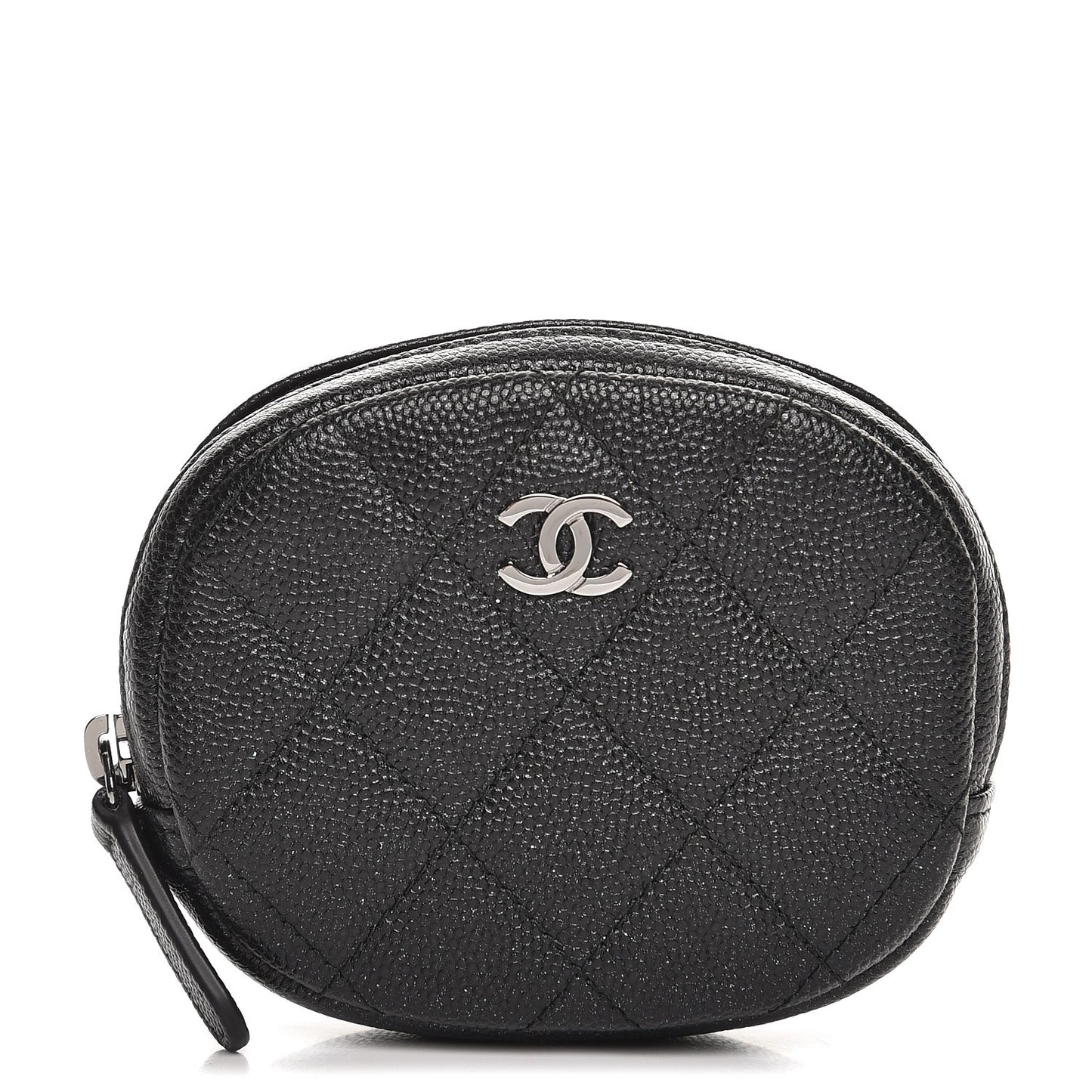 Metallic Caviar Quilted Zip Around Classic Coin Purse Black