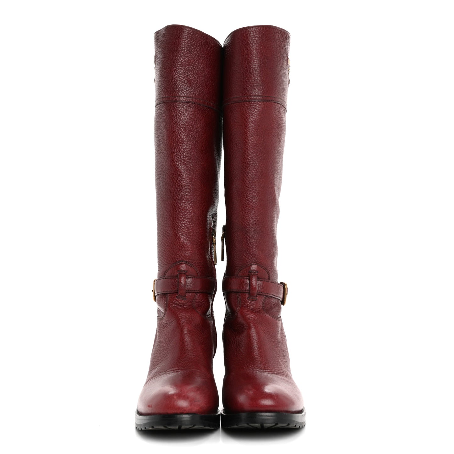 Calfskin Metal Logo Block Heel 65mm Knee Boots 39.5 Red
