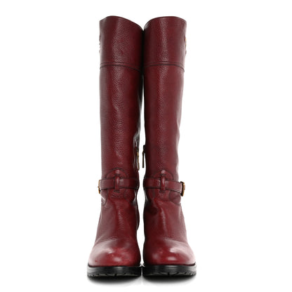 Prada Calfskin Metal Logo Block Heel 65mm Knee Boots 39.5 Red 2 of 12