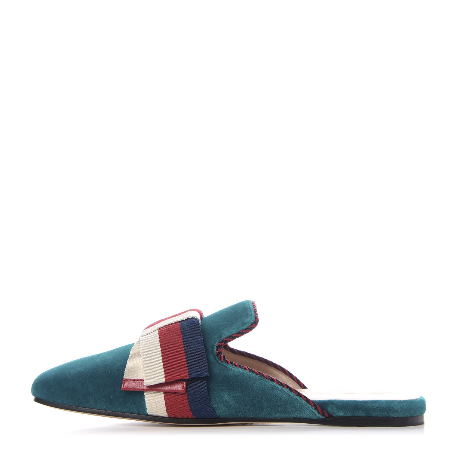 Gucci Softy Velvet Sylvie Bow Slippers 37 Pavone 1 of 8