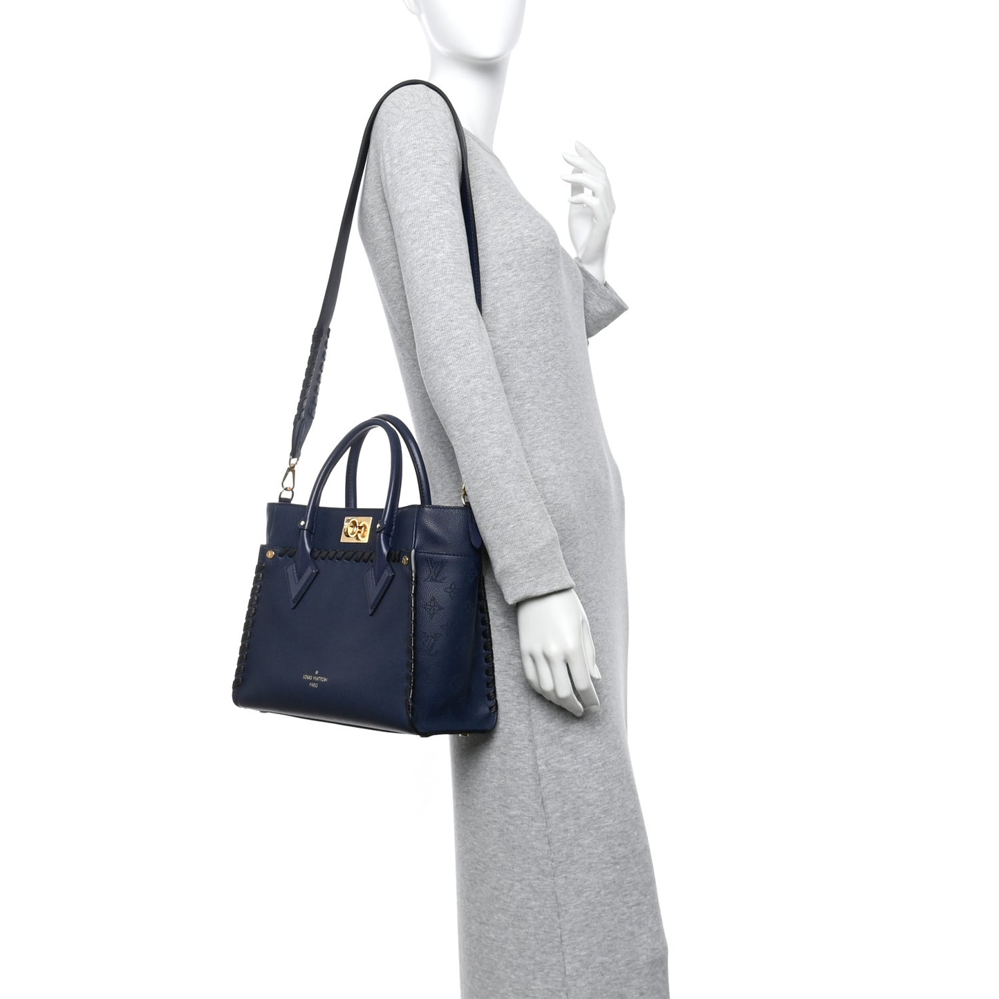 Calfskin Mahina Braided On My Side MM Navy