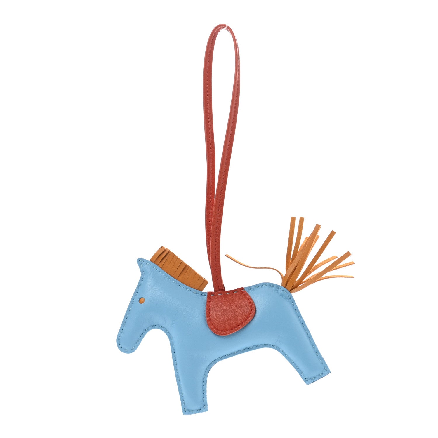 Hermes Milo Lambskin Grigri Rodeo Horse Bag Charm MM Celeste Naturel Bouton D'Or Cornaline 1 of 4