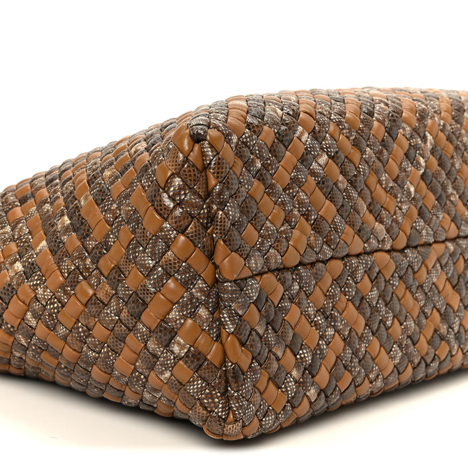 Bottega Veneta Nappa Snakeskin Intrecciato Medium Cabat Brown Multicolor 10 of 11