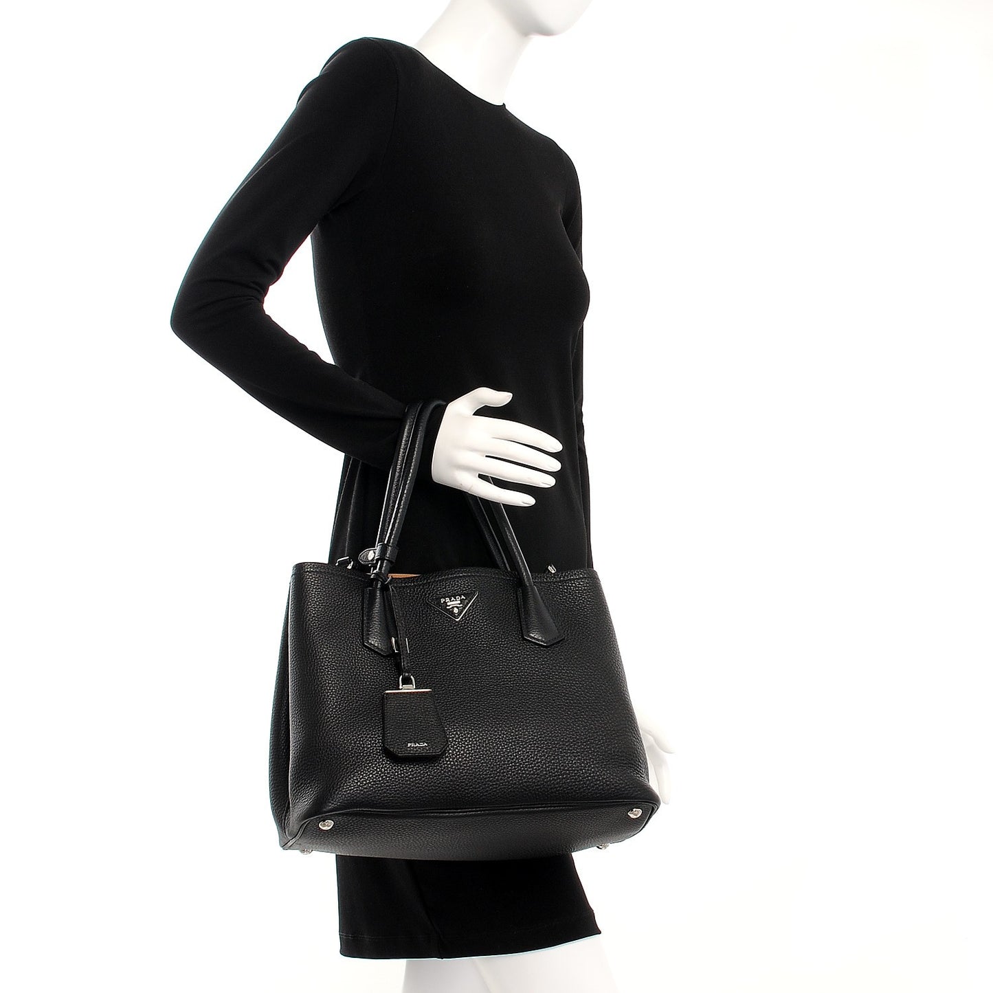 Vitello Daino Small Double Tote Black Cuoio