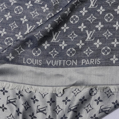 Louis Vuitton Silk Wool Monogram Denim Shawl Blue 3 of 8