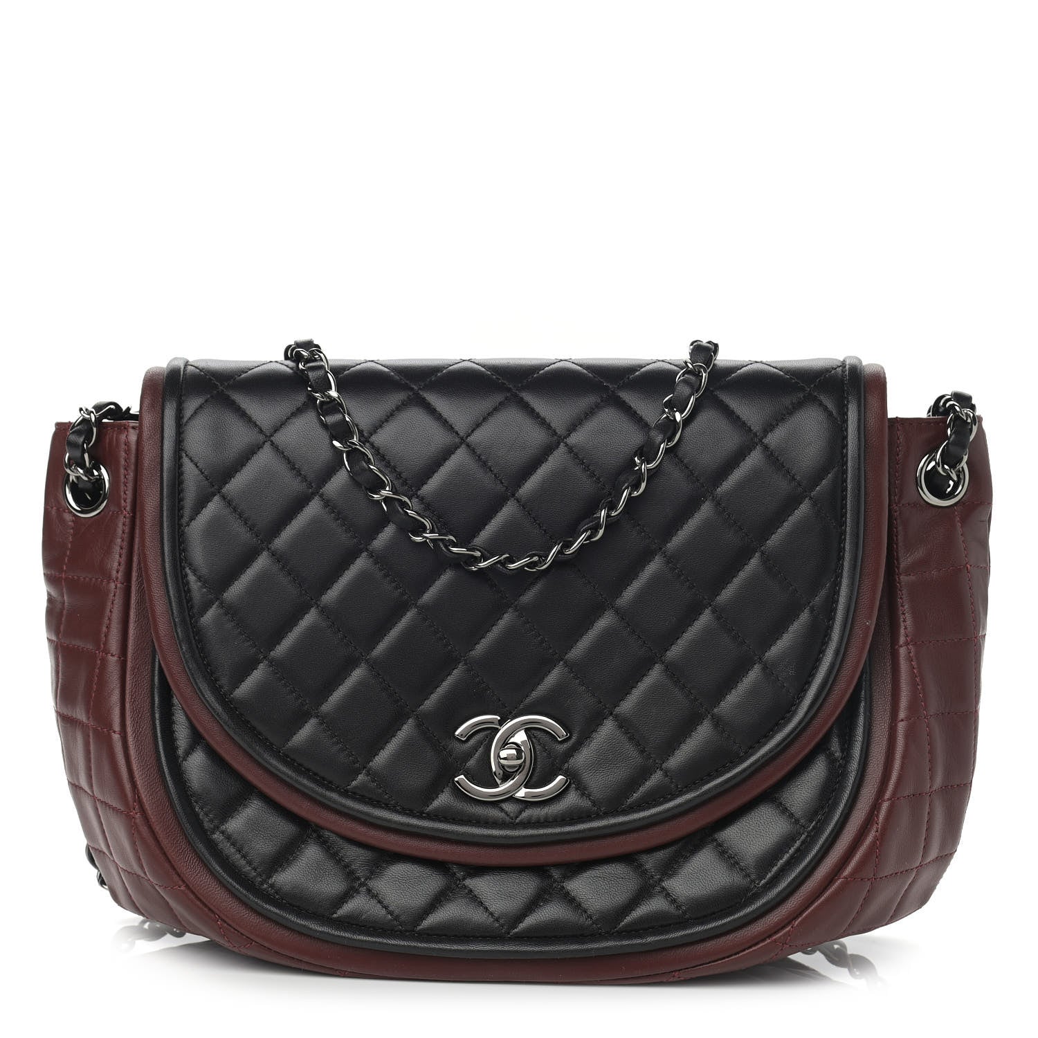 Chanel Lambskin Quilted Large Classic Twist Crescent Flap Black Burgundy 1 of 10
