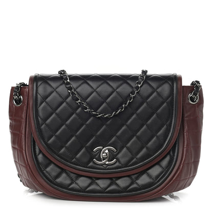 Chanel Lambskin Quilted Large Classic Twist Crescent Flap Black Burgundy 1 of 10