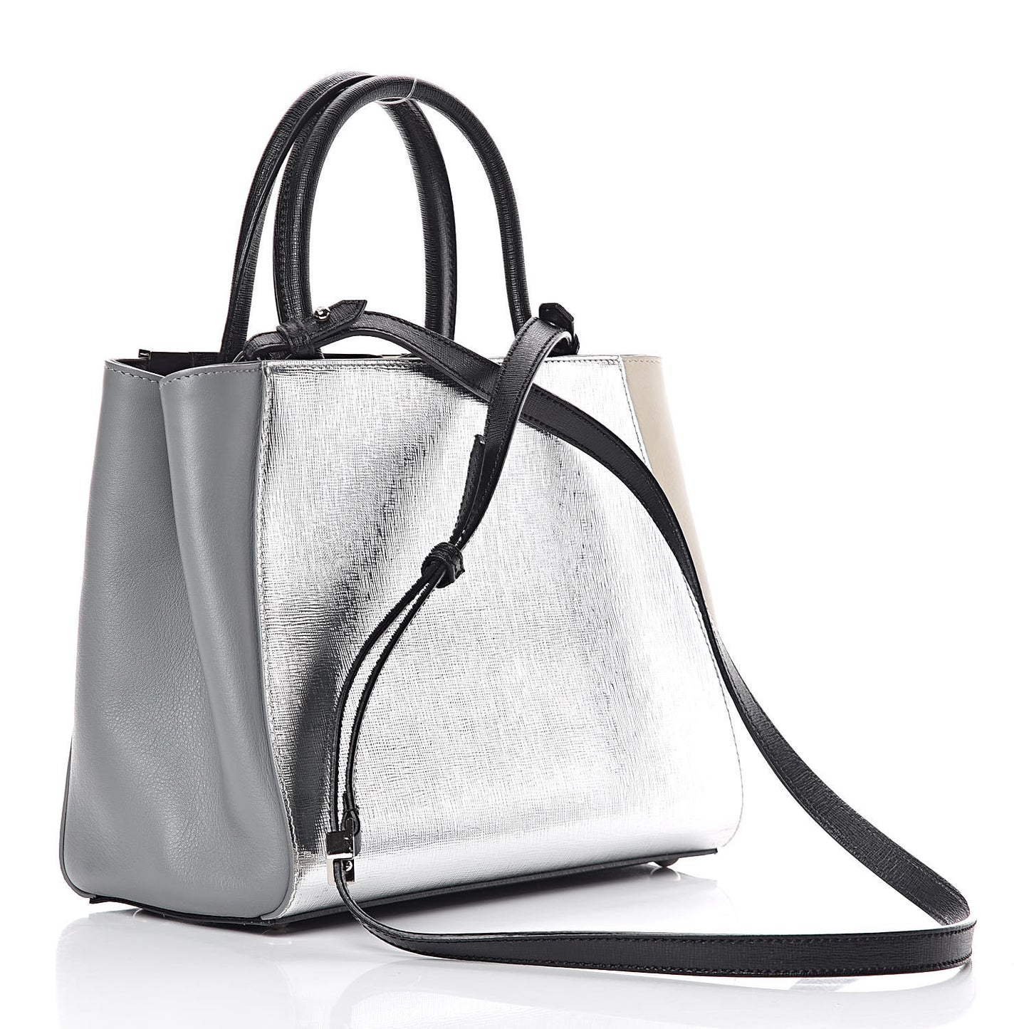 Vitello Elite Calfskin Colorblock Petite 2Jours Tote Black Multicolor White Argento