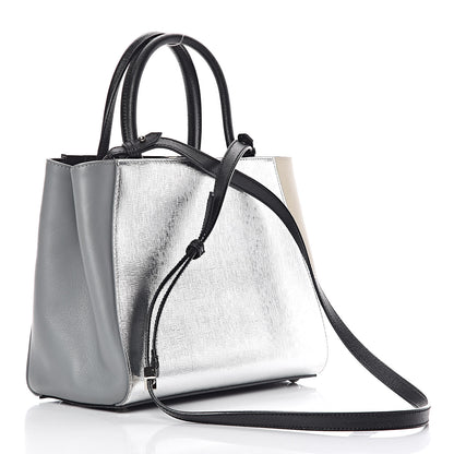 Fendi Vitello Elite Calfskin Colorblock Petite 2Jours Tote Black Multicolor White Argento 3 of 11