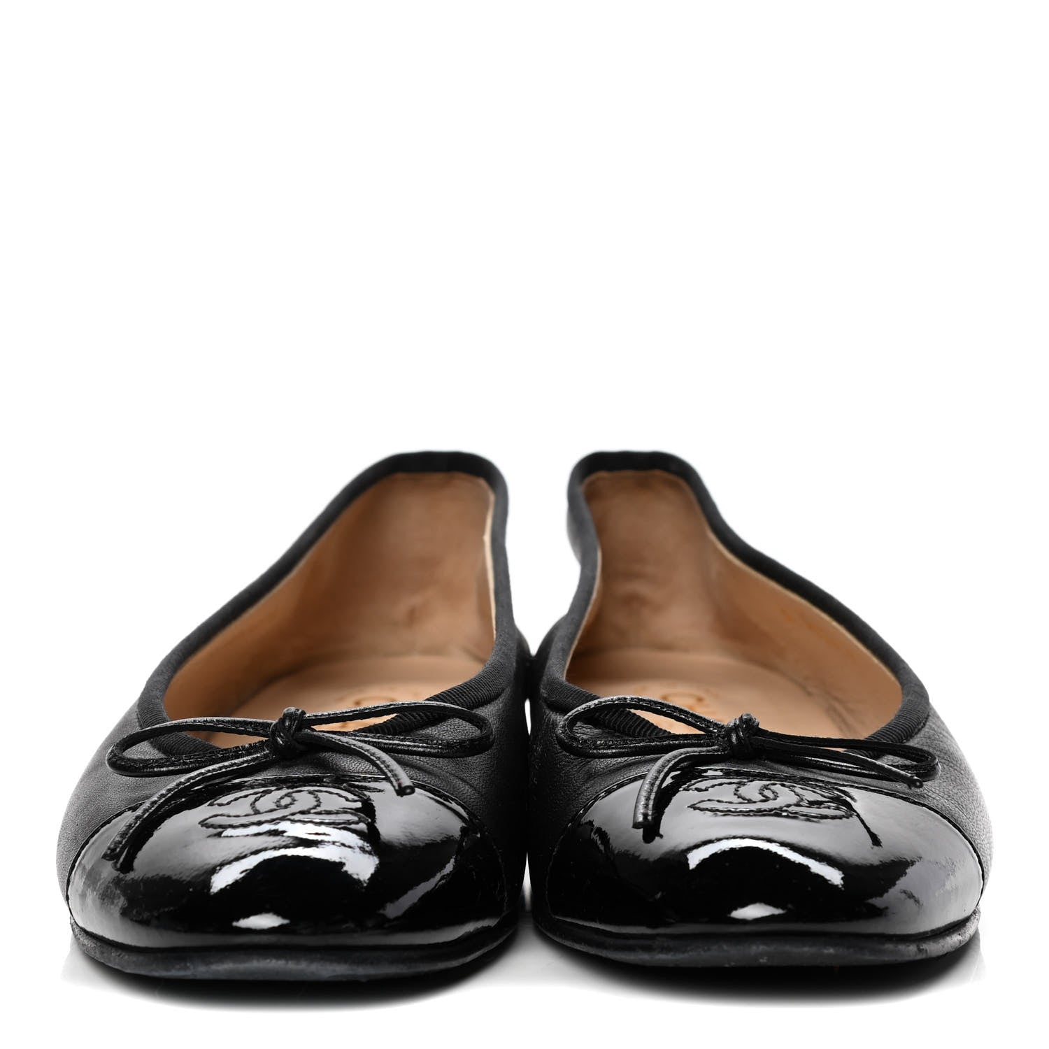 Chanel Lambskin Patent Cap Toe Ballerina Flats 38 Black 2 of 9