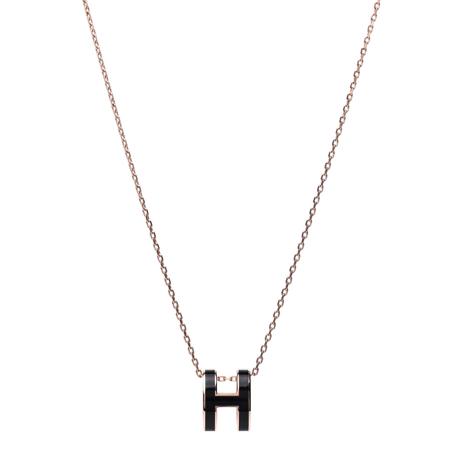 Hermes Lacquered Rose Gold Pop H Pendant Necklace Black 1 of 6