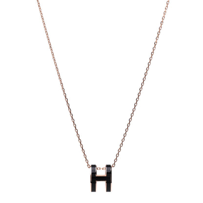 Hermes Lacquered Rose Gold Pop H Pendant Necklace Black 1 of 6