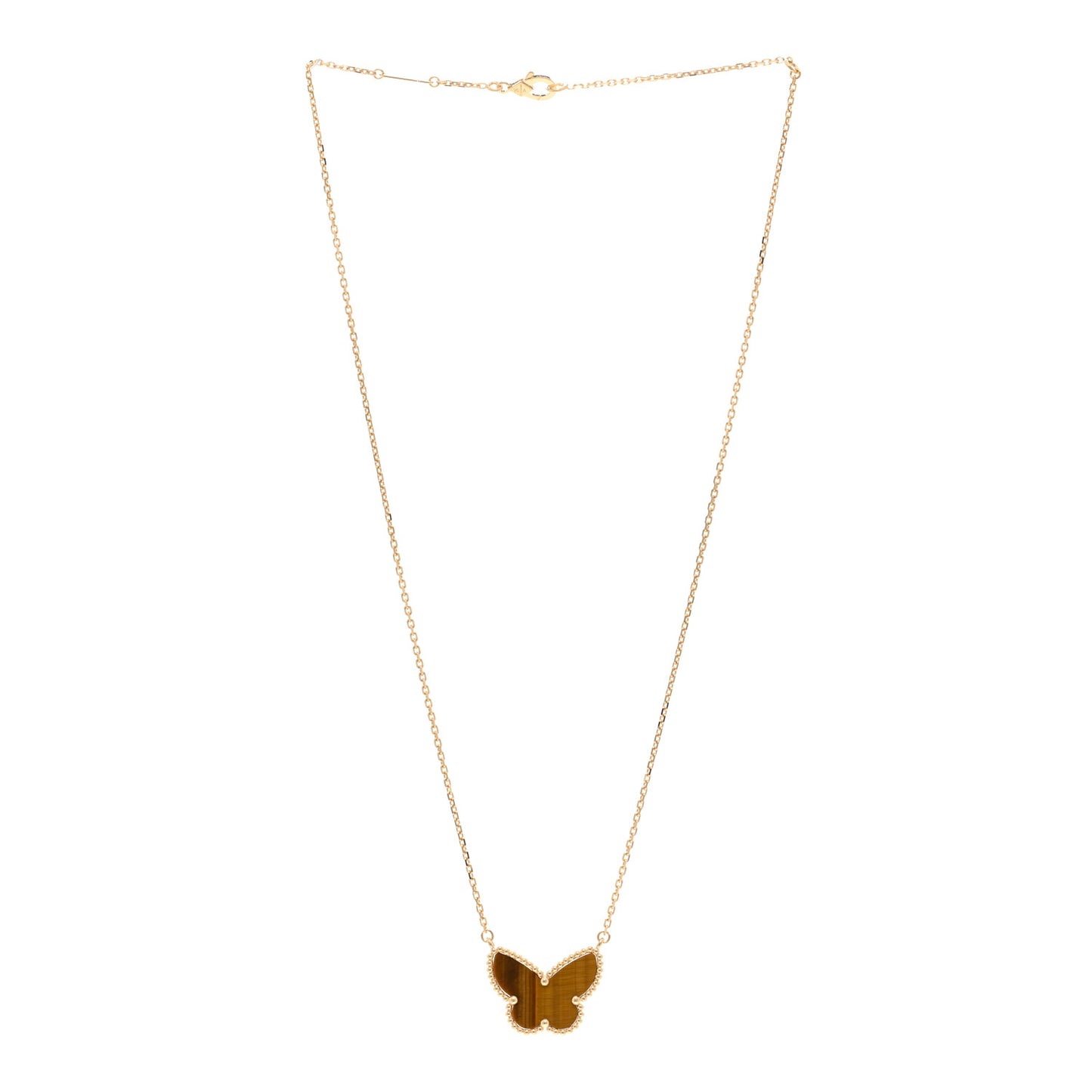 18k Yellow Gold Tiger Eye Lucky Alhambra Butterfly Pendant Necklace