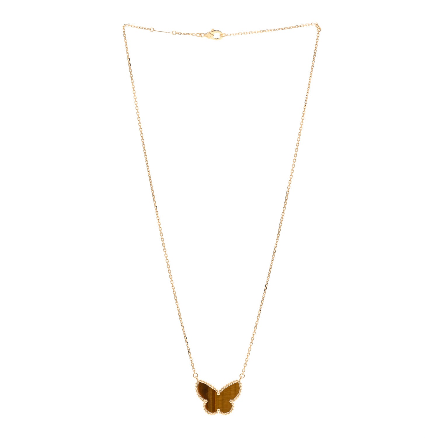 Van Cleef & Arpels 18k Yellow Gold Tiger Eye Lucky Alhambra Butterfly Pendant Necklace 3 of 6