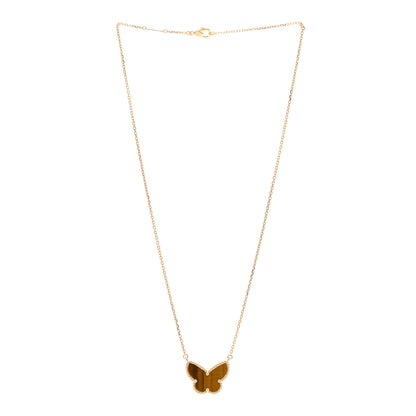 Van Cleef & Arpels 18k Yellow Gold Tiger Eye Lucky Alhambra Butterfly Pendant Necklace 3 of 6