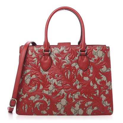 Gucci GG Supreme Monogram Arabesque Small Top Handle Bag Beige Hibiscus Red 1 of 12