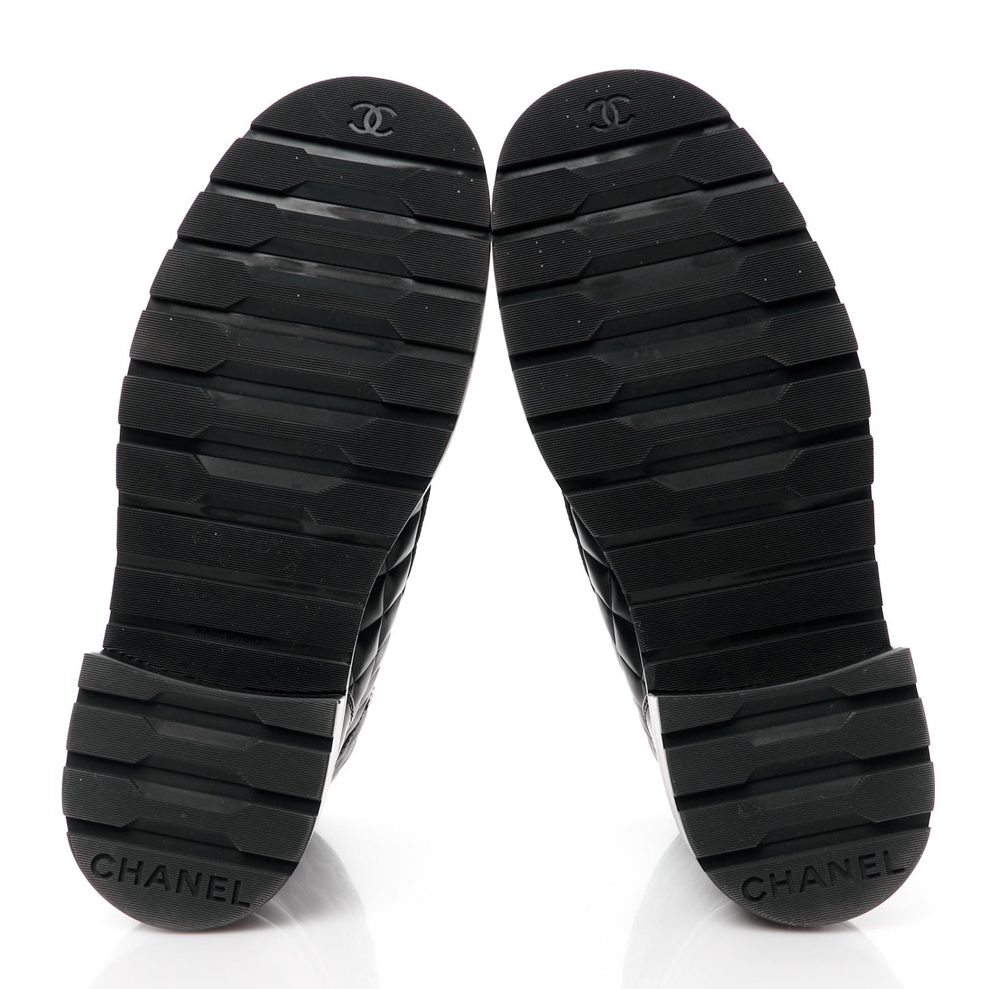 Shiny Calfskin Quilted Lace Up Combat Boots 39.5 Black
