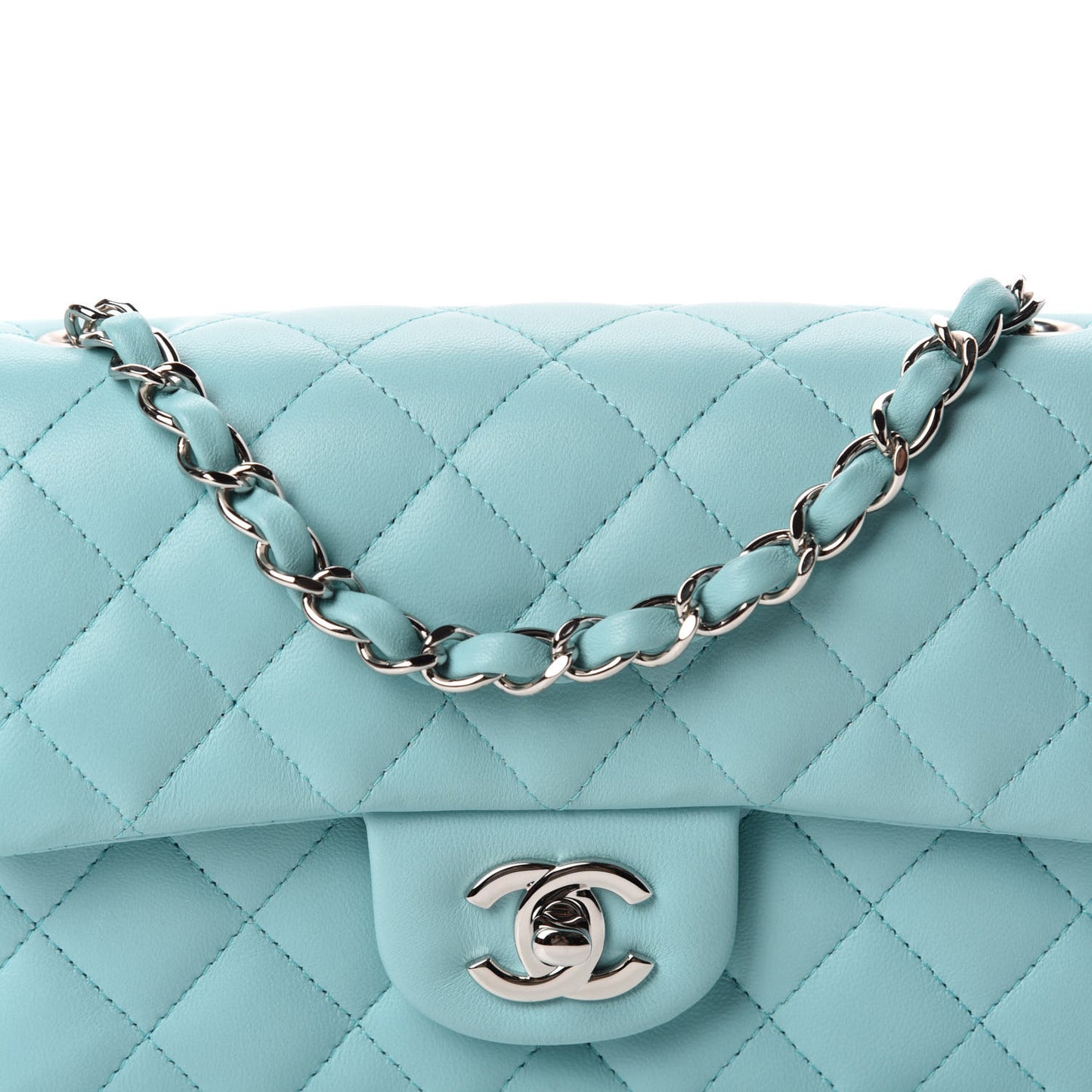 Lambskin Quilted Mini Rectangular Flap Light Blue
